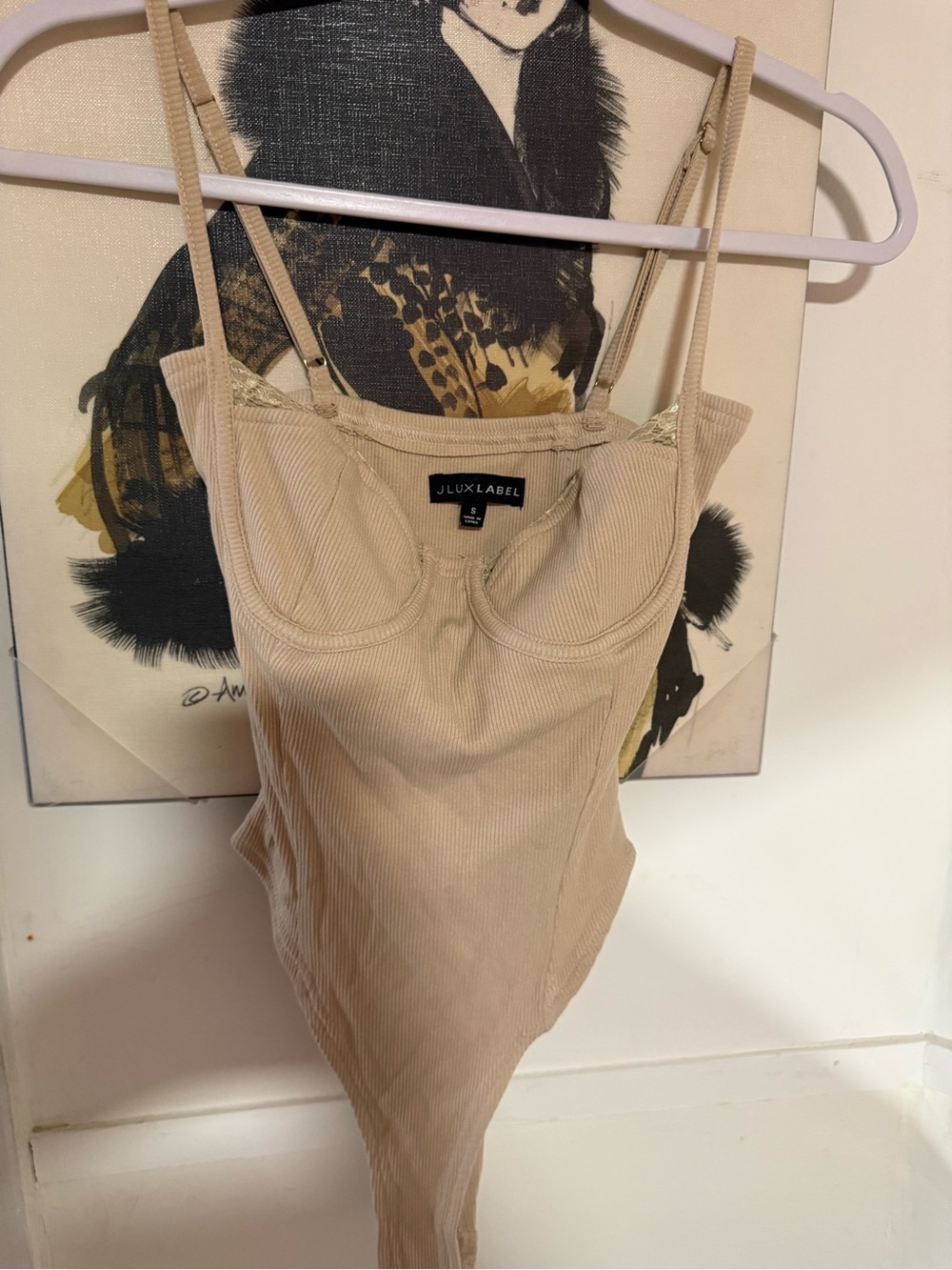 JLUXLABEL Beige Ribbed Underwire Bodysuit
